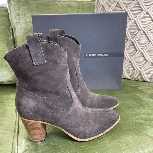Alberto Fermani Chiara Ankle Boots in Anthracite Size 7.5 Sz 37.5 Stacked Heel - Picture 10 of 11